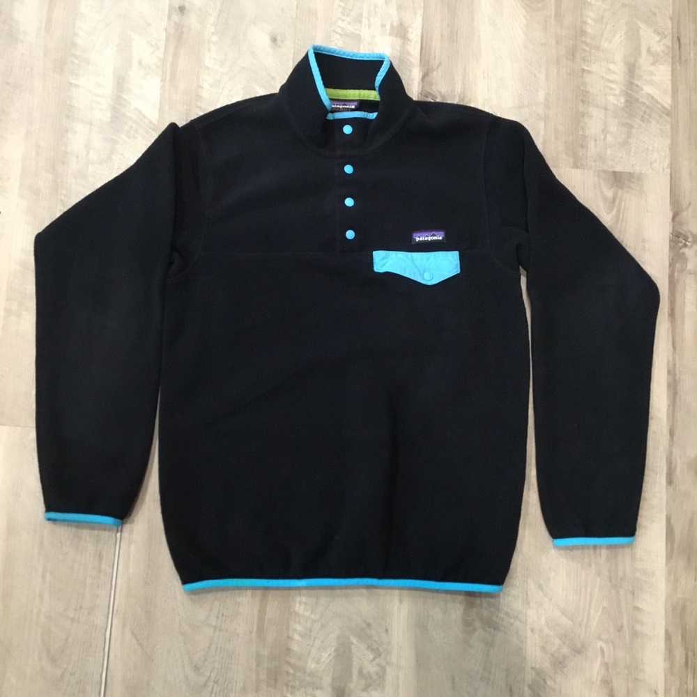 Womens PATAGONIA Snap-T Black Pullover Fleece Sweater Size Medium